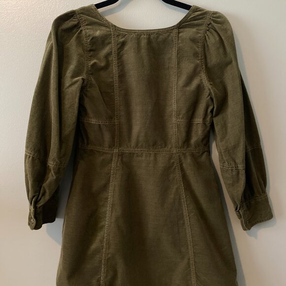 Madewell Olive Green Petite Corduroy Long-Sleeve Mini Dress, Size Petite 2 - Picture 8 of 11